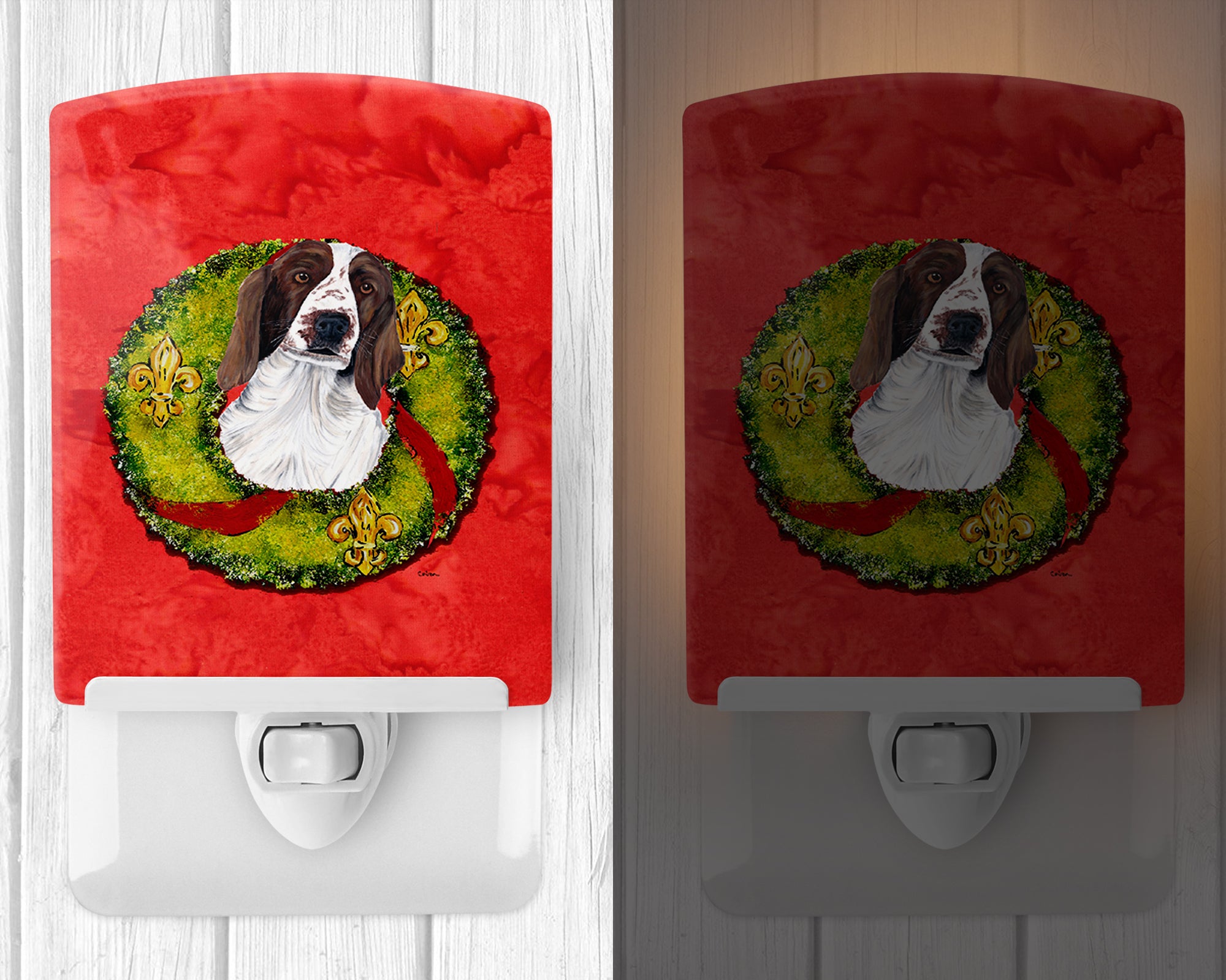 Welsh Springer Spaniel Christmas Wreath Ceramic Night Light SC9084CNL - the-store.com