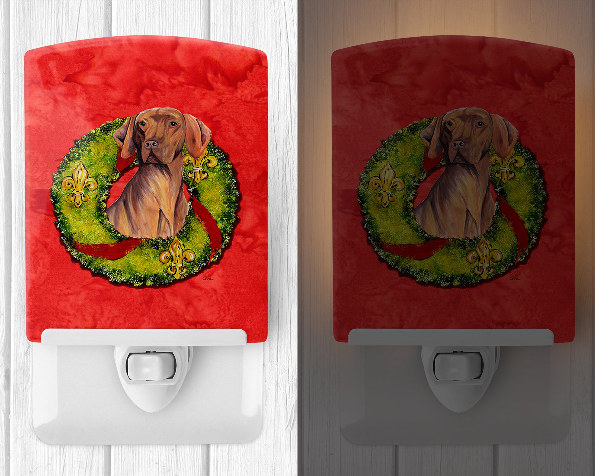 Vizsla Christmas Wreath Ceramic Night Light SC9085CNL - the-store.com