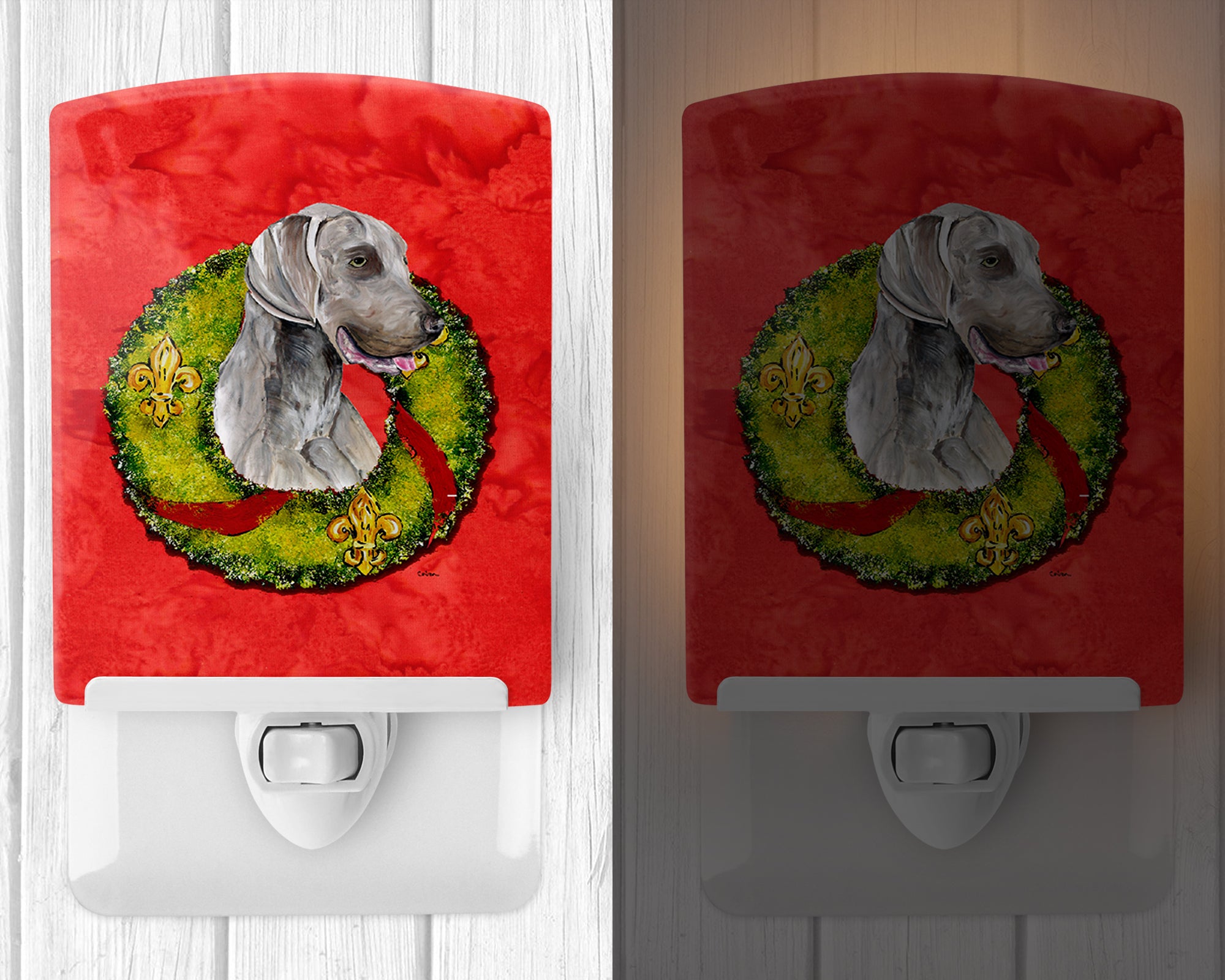 Weimaraner Christmas Wreath Ceramic Night Light SC9086CNL - the-store.com