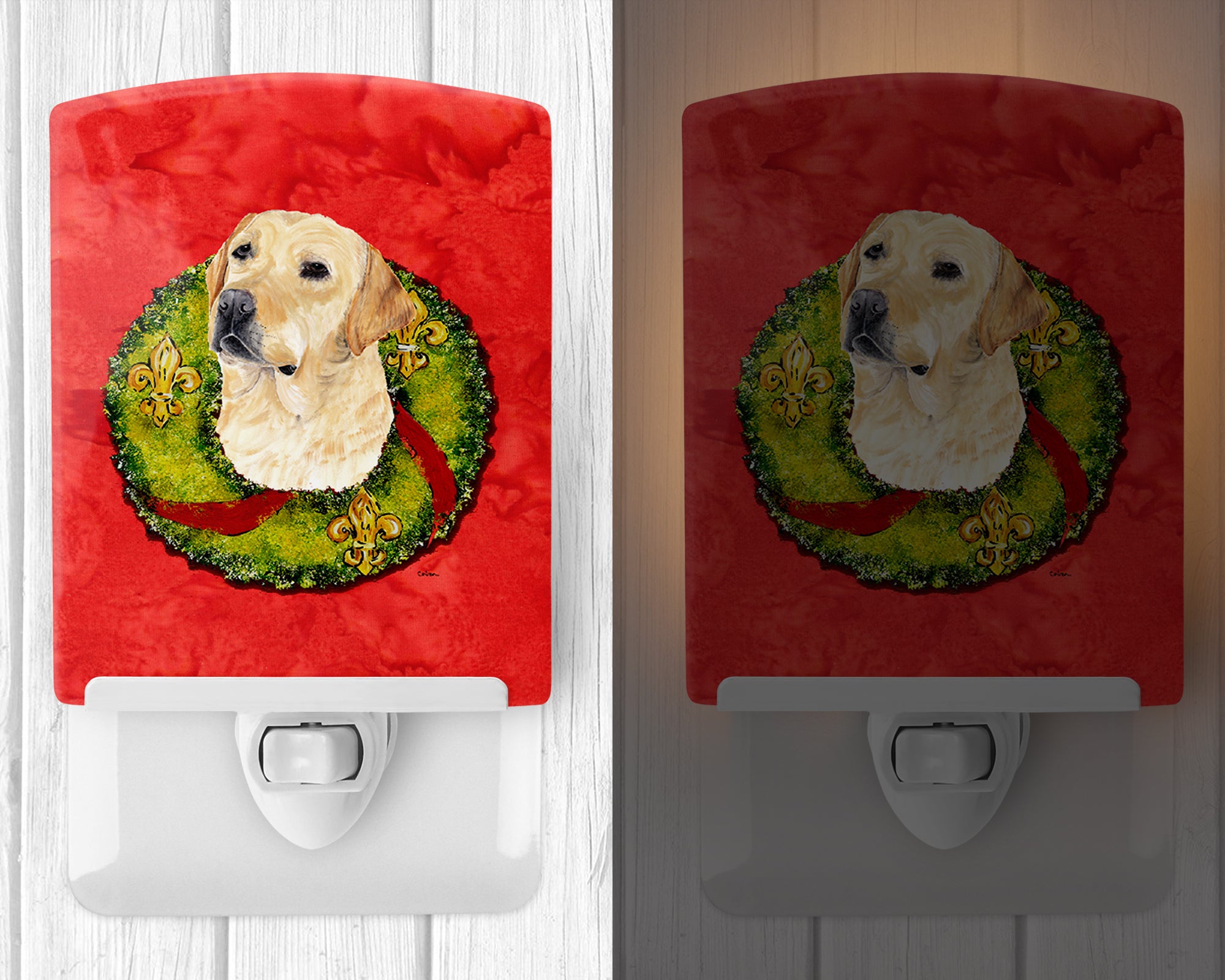 Labrador Christmas Wreath Ceramic Night Light SC9091CNL - the-store.com