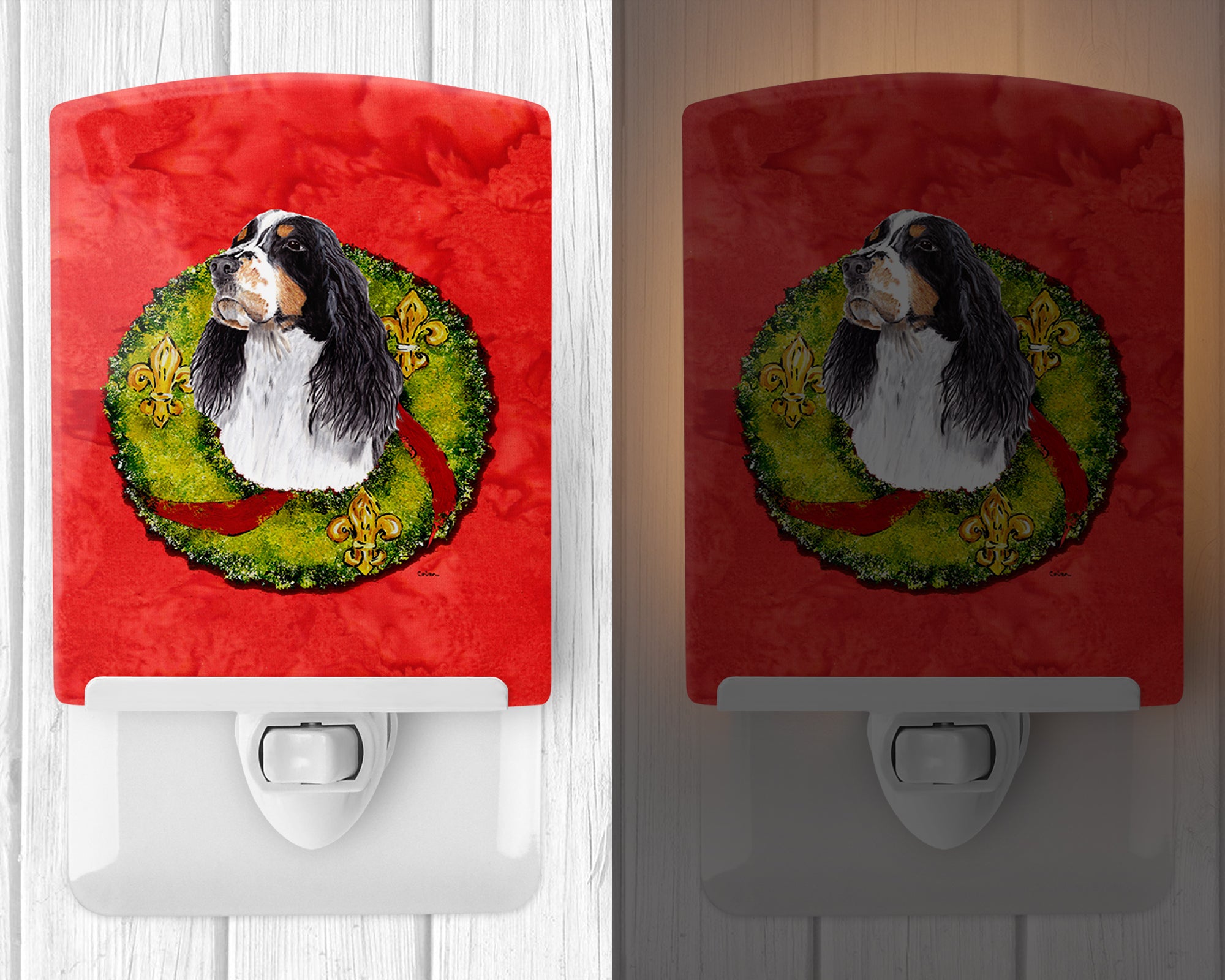 Springer Spaniel Christmas Wreath Ceramic Night Light SC9092CNL - the-store.com