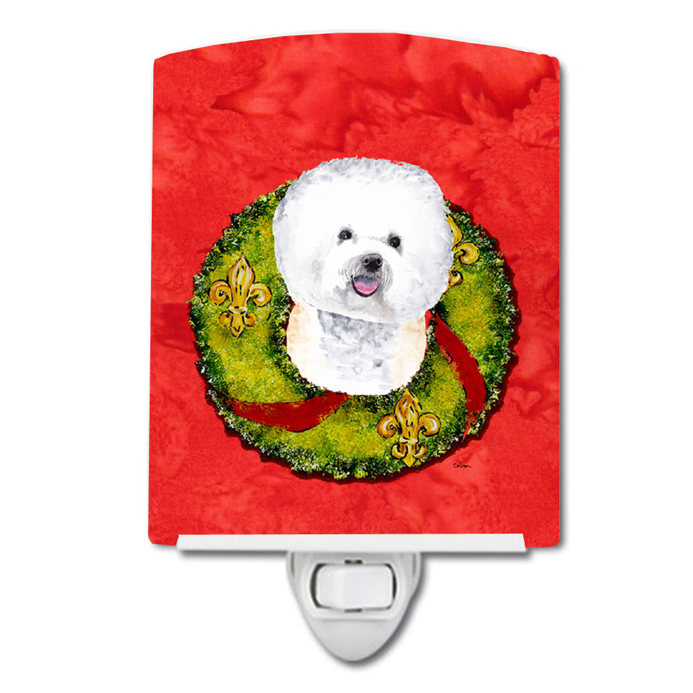 Bichon Frise Christmas Wreath Ceramic Night Light SC9093CNL - the-store.com