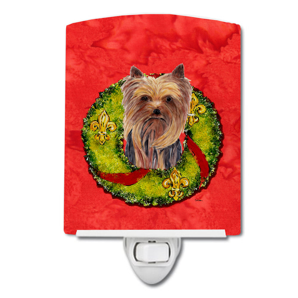 Yorkie Christmas Wreath Ceramic Night Light SC9094CNL - the-store.com