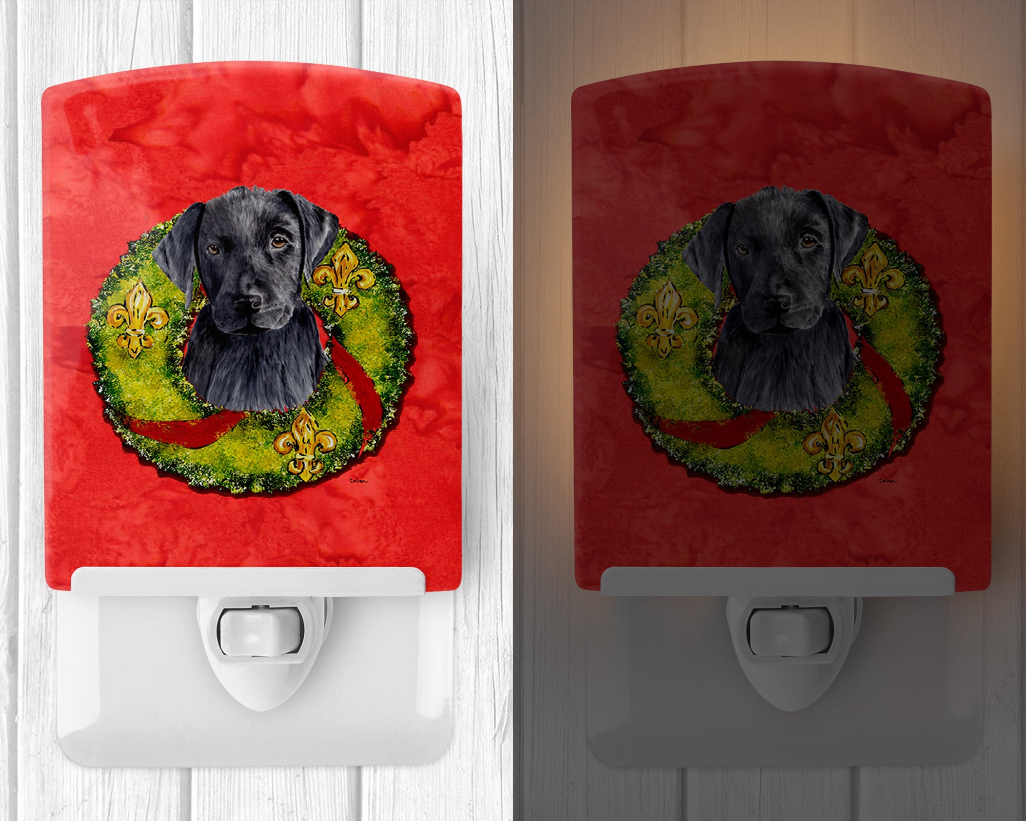 Labrador Christmas Wreath Ceramic Night Light SC9095CNL - the-store.com