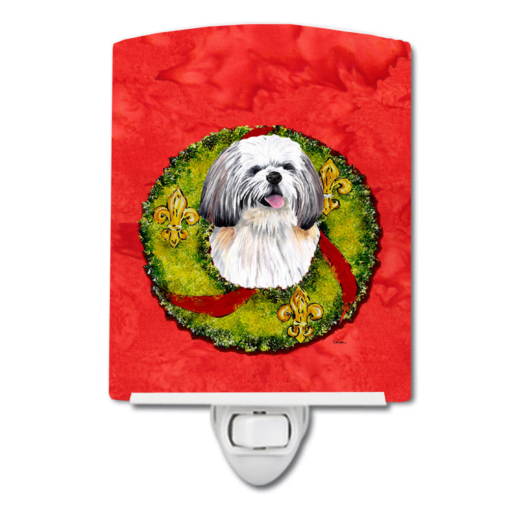 Shih Tzu Christmas Wreath Ceramic Night Light SC9108CNL - the-store.com