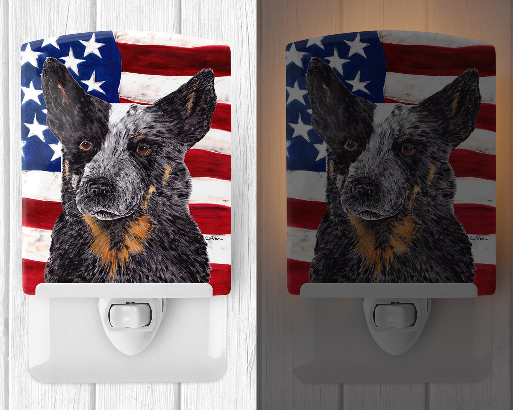 USA American Flag with Australian Cattle Dog Ceramic Night Light SC9109CNL - the-store.com