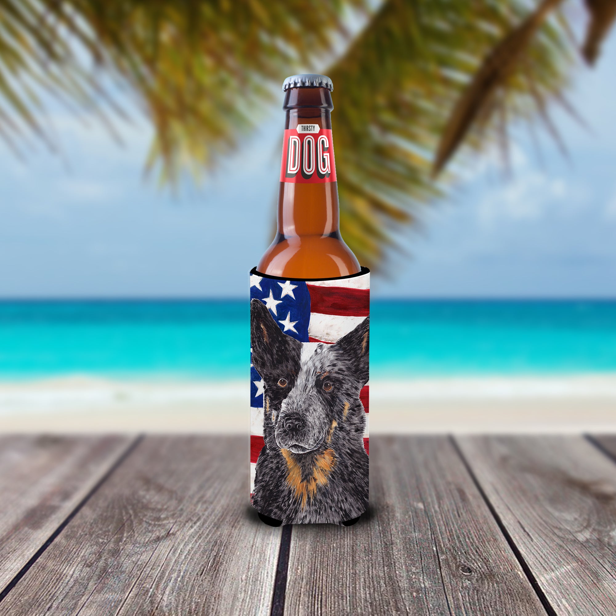 USA American Flag with Australian Cattle Dog Ultra Beverage Insulators for slim cans SC9109MUK.