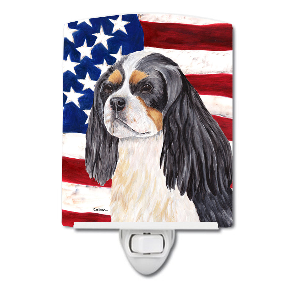 USA American Flag with Cavalier Spaniel Ceramic Night Light SC9114CNL - the-store.com