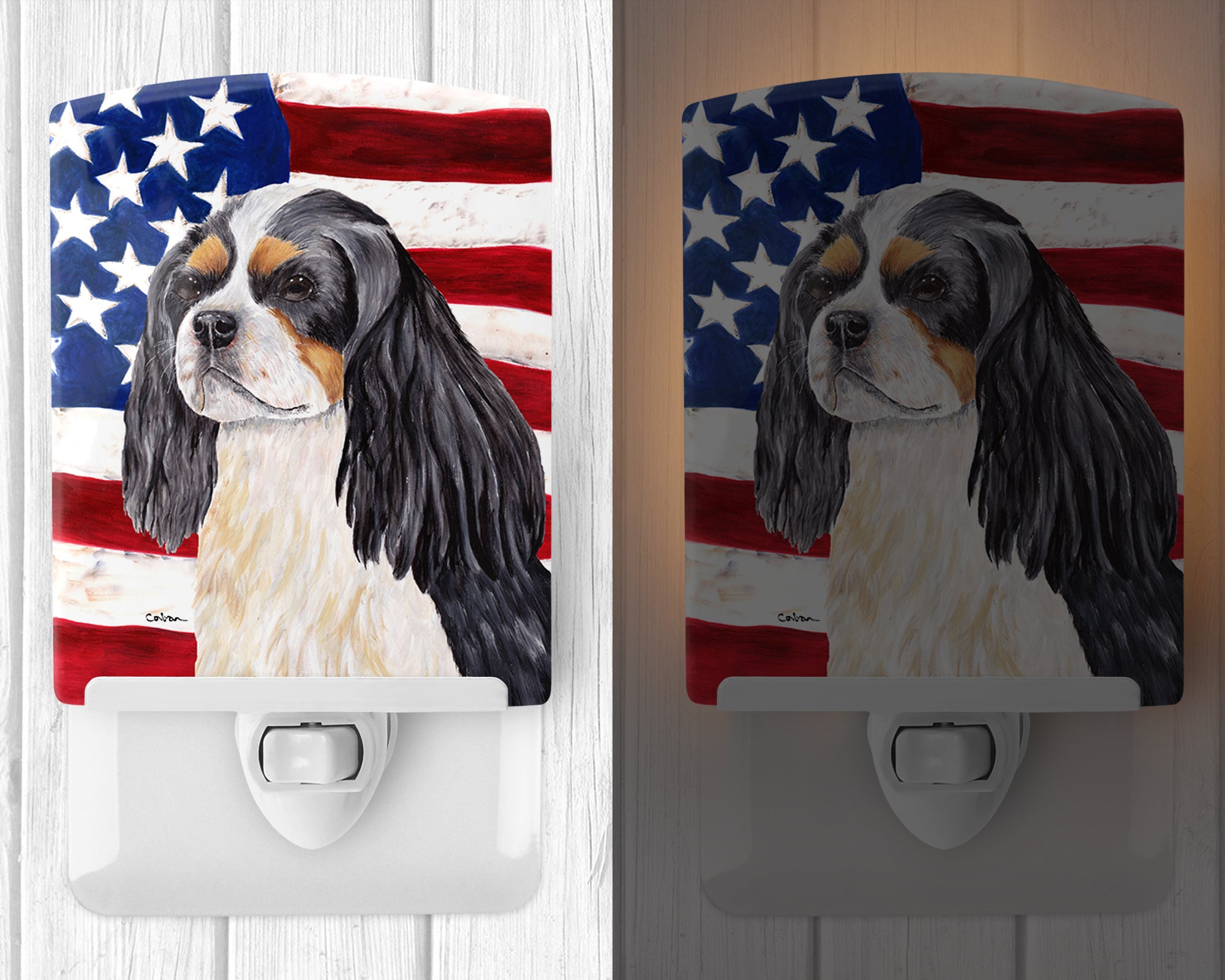 USA American Flag with Cavalier Spaniel Ceramic Night Light SC9114CNL - the-store.com