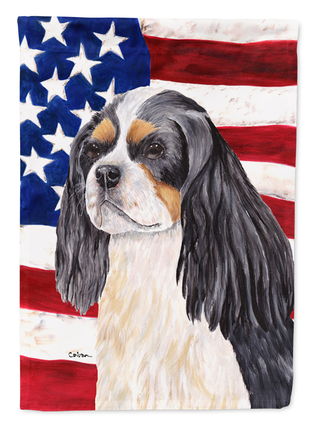 USA American Flag with Cavalier Spaniel Flag Garden Size.