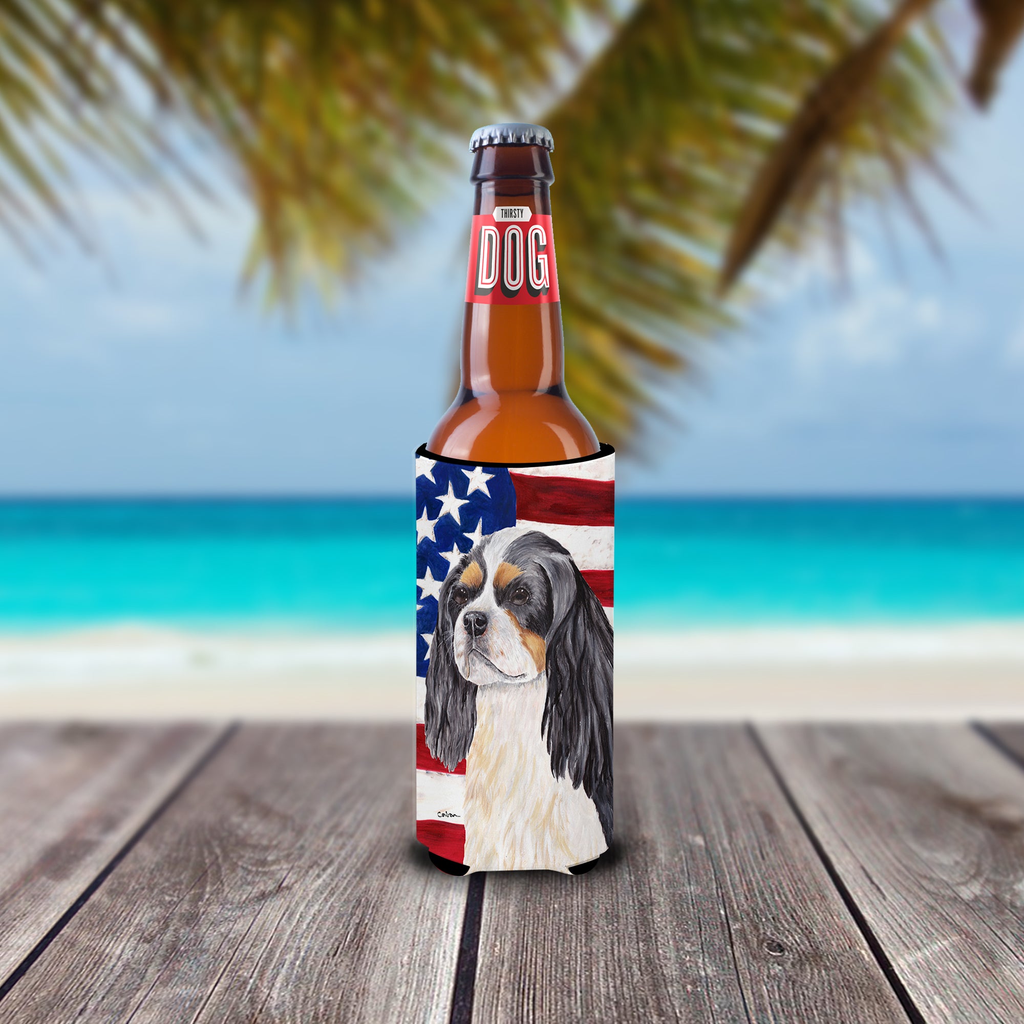 USA American Flag with Cavalier Spaniel Ultra Beverage Insulators for slim cans SC9114MUK.