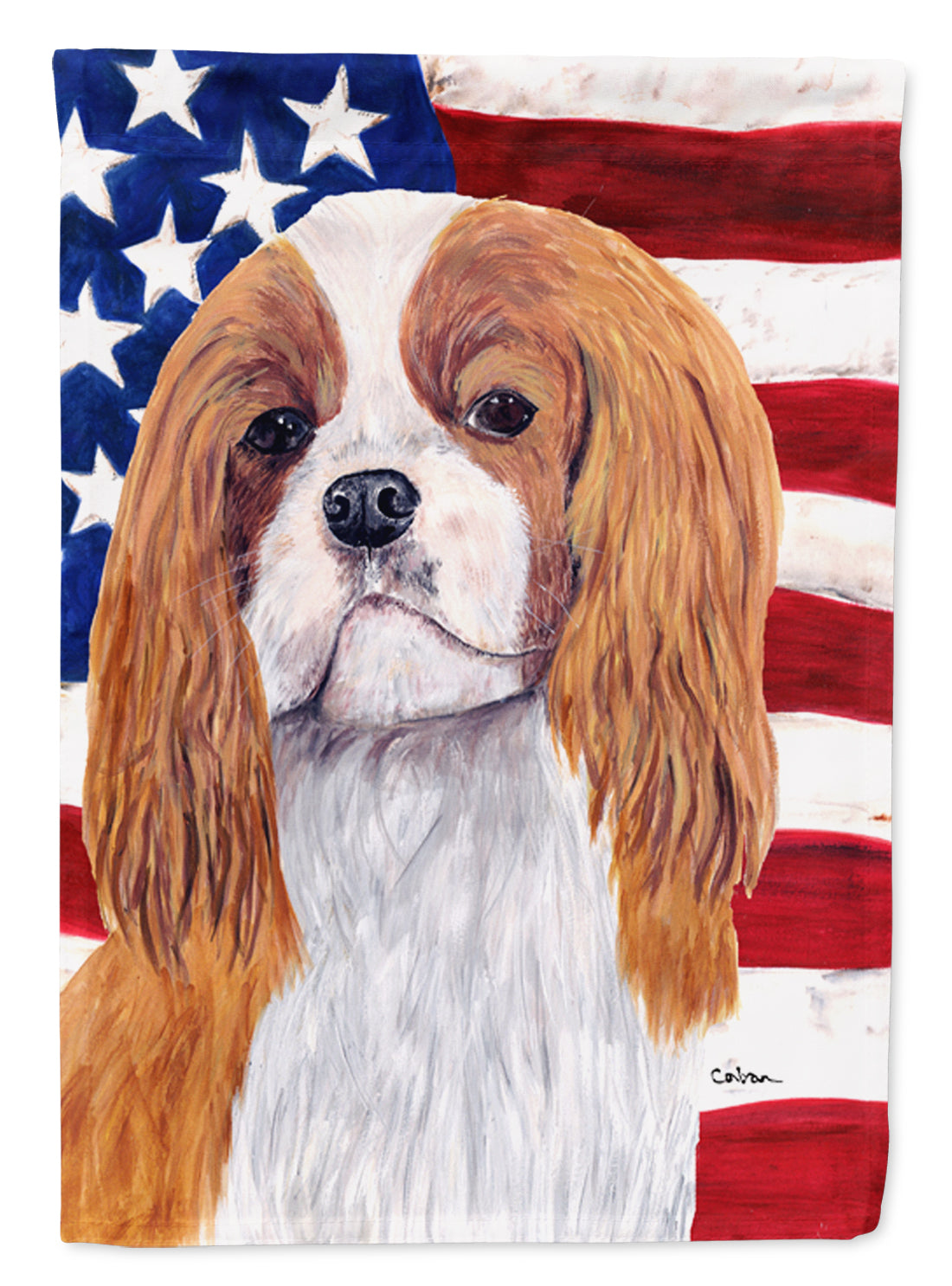 USA American Flag with Cavalier Spaniel Flag Canvas House Size  the-store.com.