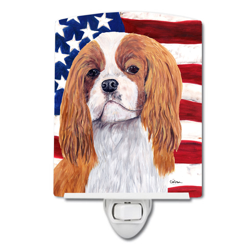 USA American Flag with Cavalier Spaniel Ceramic Night Light SC9115CNL - the-store.com