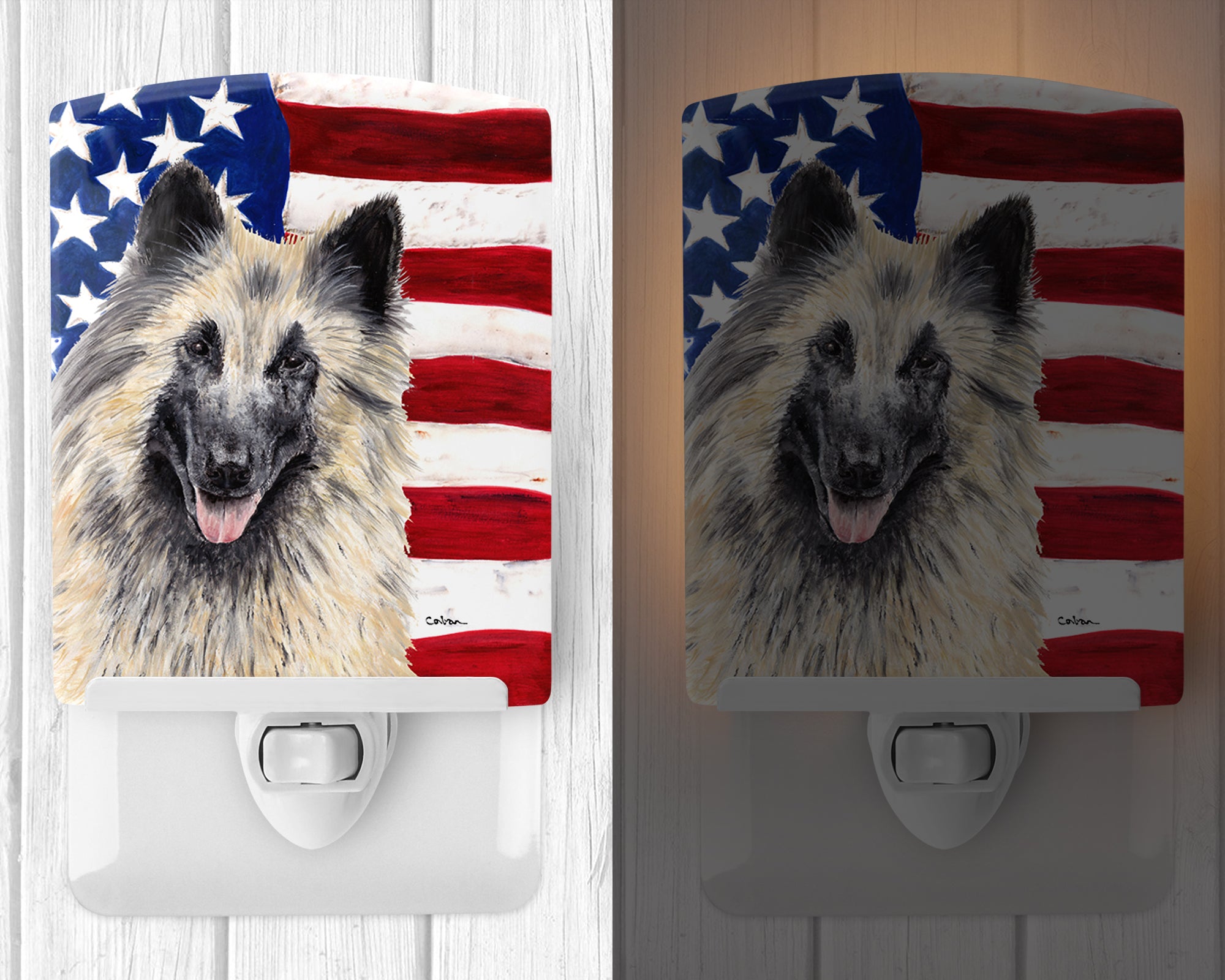 USA American Flag with Belgian Tervuren Ceramic Night Light SC9116CNL - the-store.com