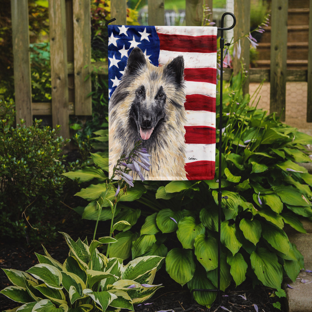 USA American Flag with Belgian Tervuren Flag Garden Size.