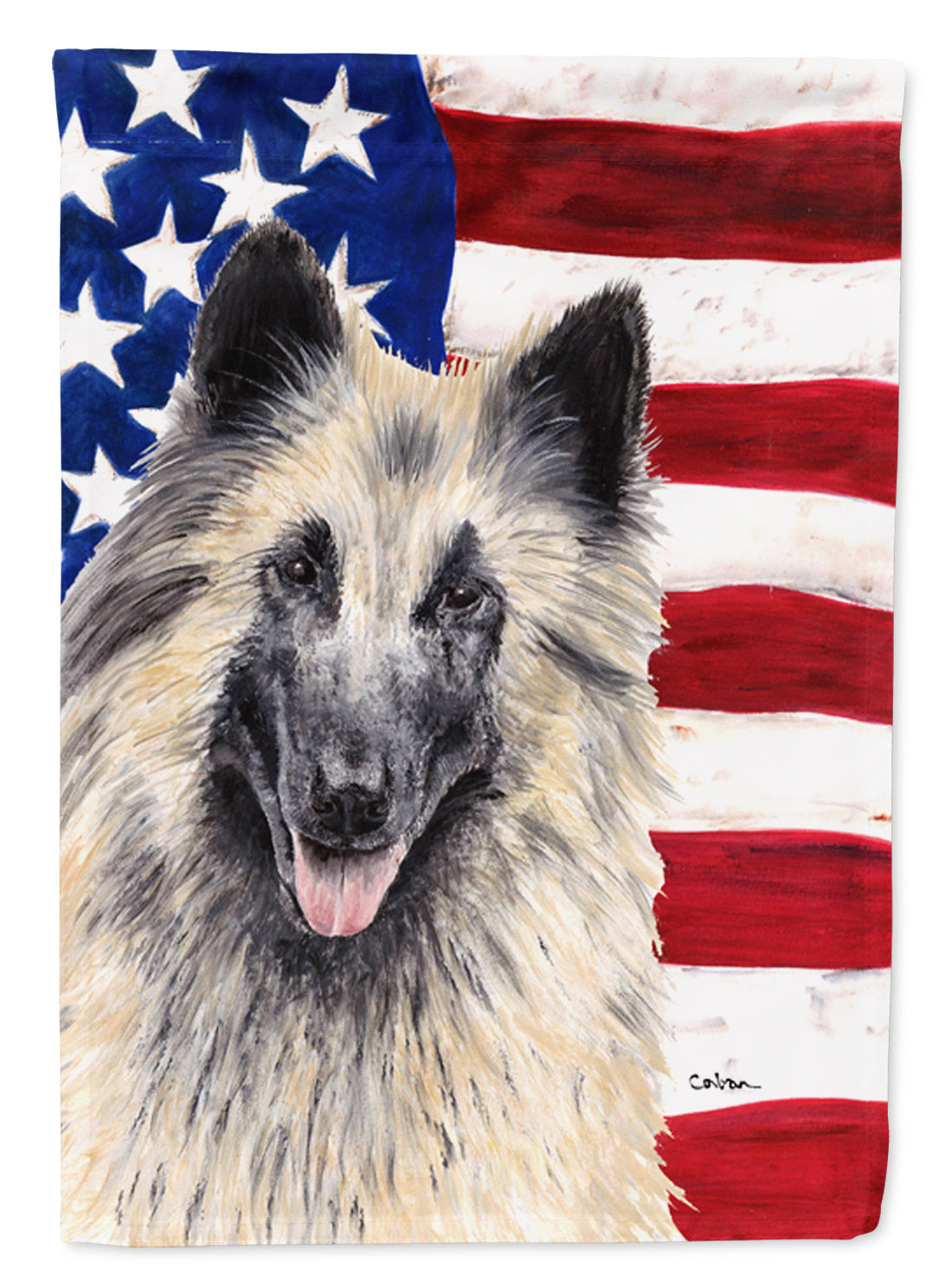 USA American Flag with Belgian Tervuren Flag Garden Size.