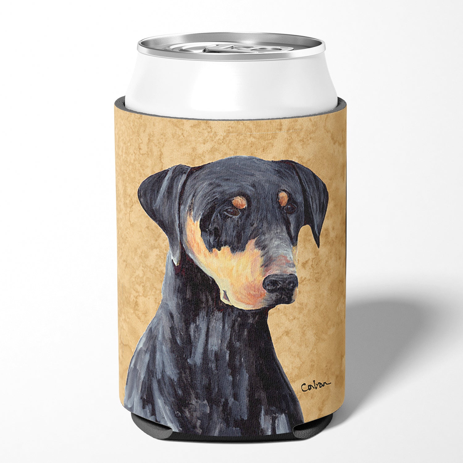 Doberman Can or Bottle Beverage Insulator Hugger.