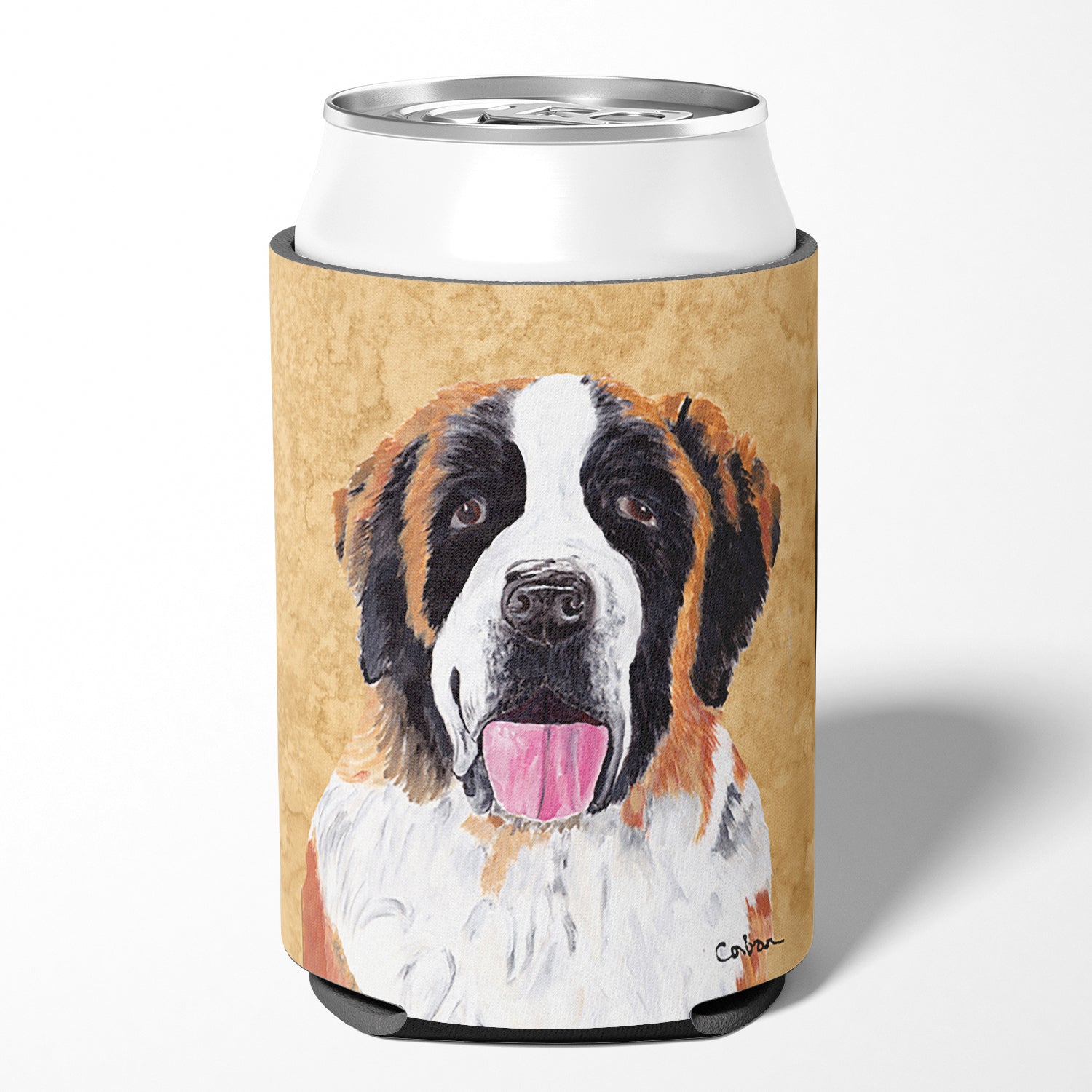 Saint Bernard Can or Bottle Beverage Insulator Hugger.