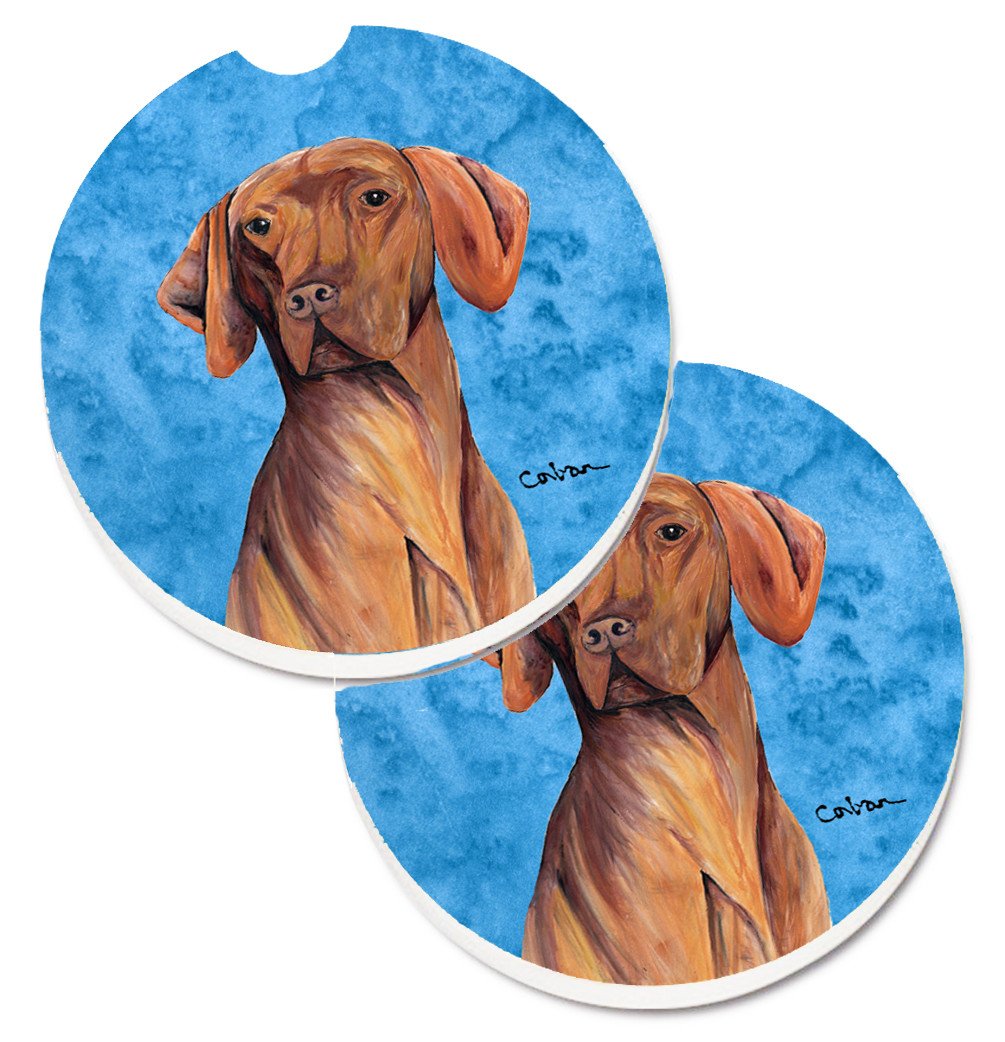 Blue Vizsla Set of 2 Cup Holder Car Coasters SC9132BUCARC by Caroline&#39;s Treasures