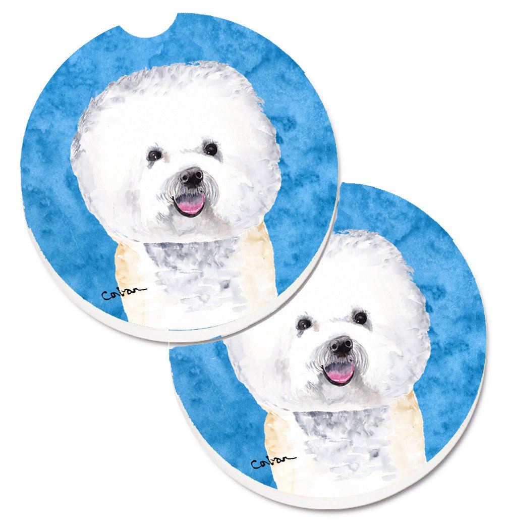 Blue Bichon Frise Set of 2 Cup Holder Car Coasters SC9135BUCARC by Caroline's Treasures