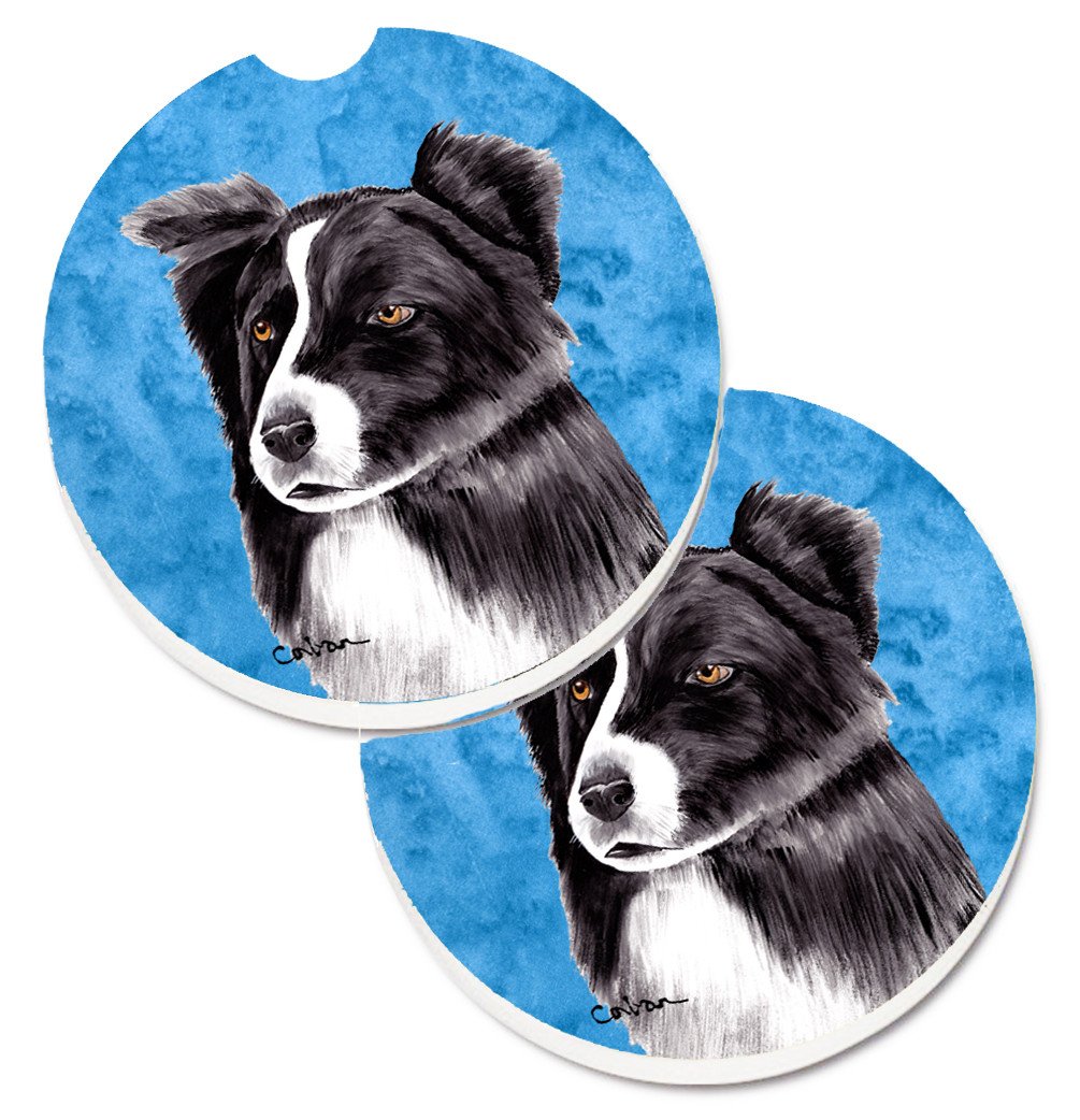 Blue Border Collie Set of 2 Cup Holder Car Coasters SC9138BUCARC by Caroline's Treasures