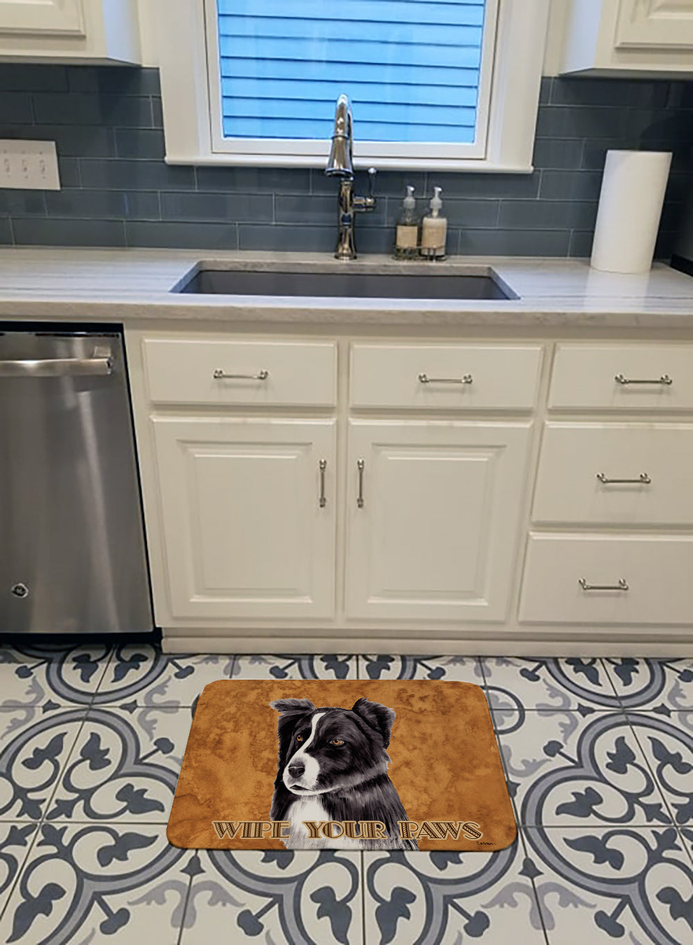 Border Collie Wipe your Paws Machine Washable Memory Foam Mat SC9138RUG - the-store.com