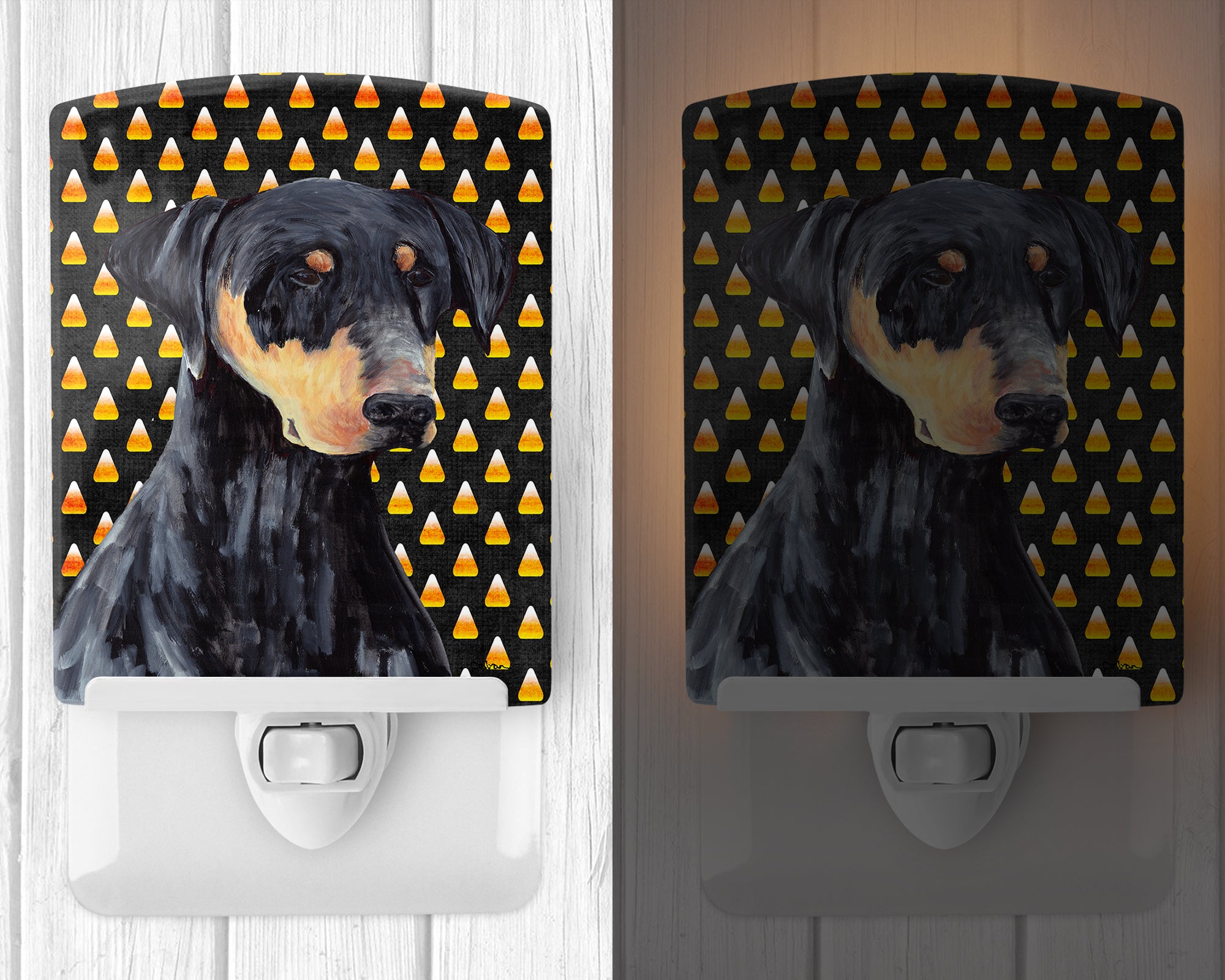 Doberman Natural Ears Candy Corn Halloween Portrait Ceramic Night Light SC9148CNL - the-store.com