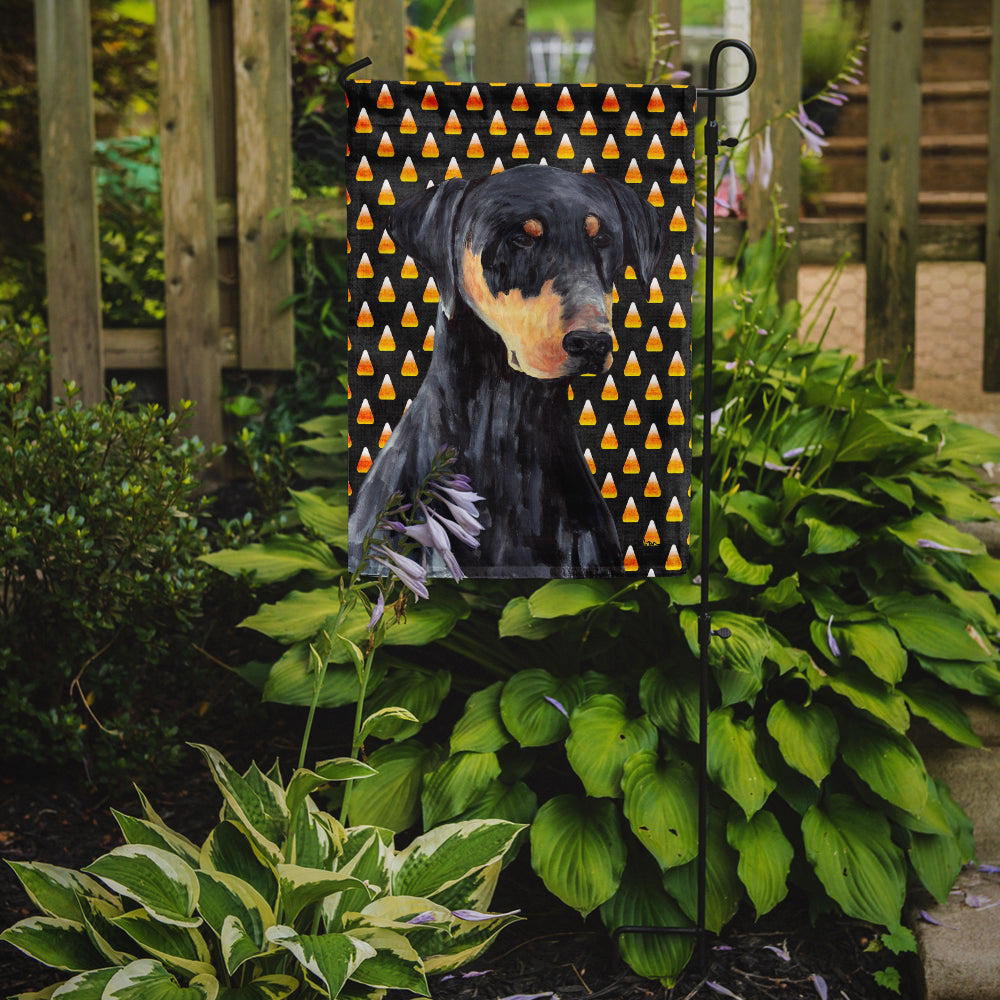 Doberman Natural Ears Candy Corn Halloween Portrait Flag Garden Size.