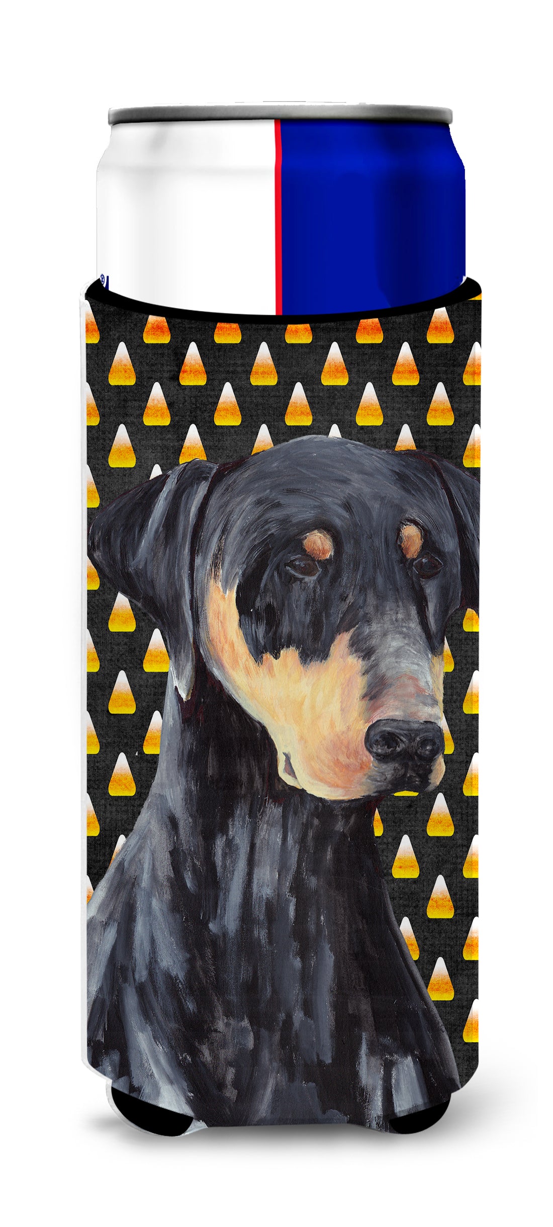 Doberman Natural Ears Candy Corn Halloween Portrait Ultra Beverage Insulators for slim cans SC9148MUK.