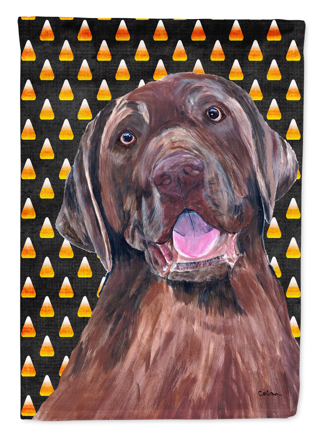 Labrador Chocolate Candy Corn Halloween Flag Canvas House Size  the-store.com.