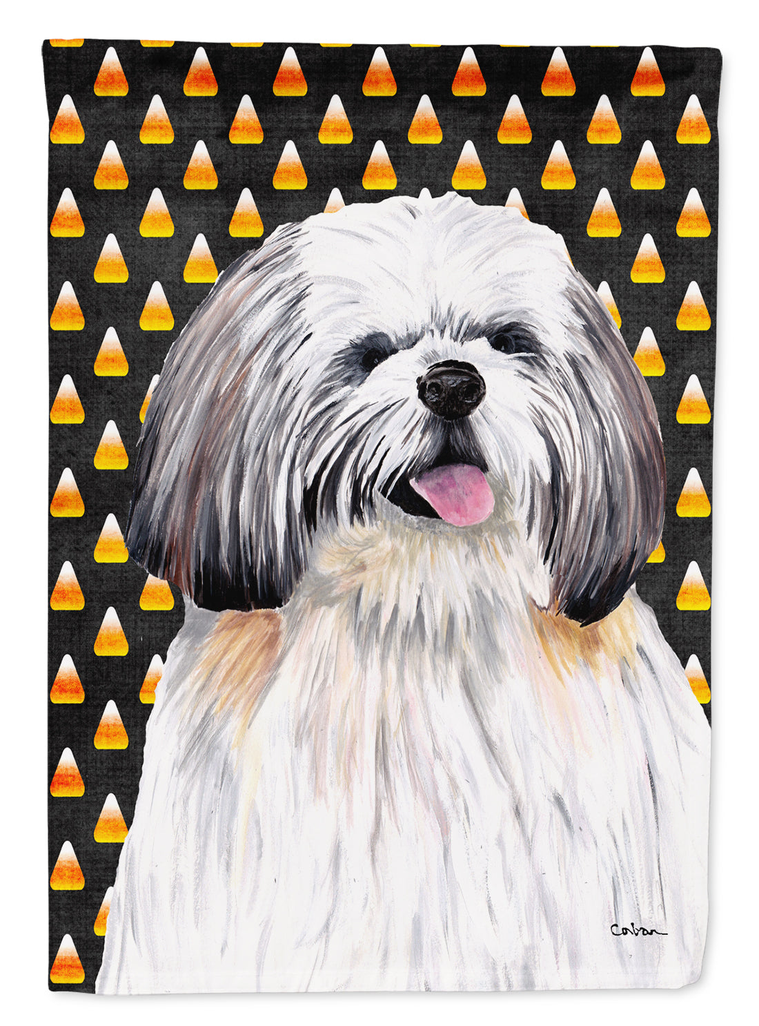 Shih Tzu Candy Corn Halloween Portrait Flag Canvas House Size  the-store.com.