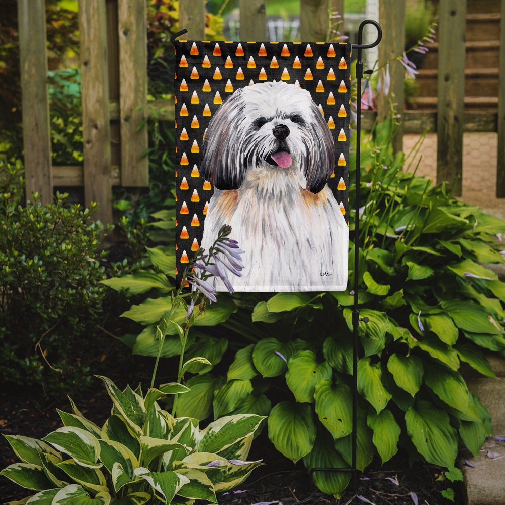 Shih Tzu Candy Corn Halloween Portrait Flag Garden Size.