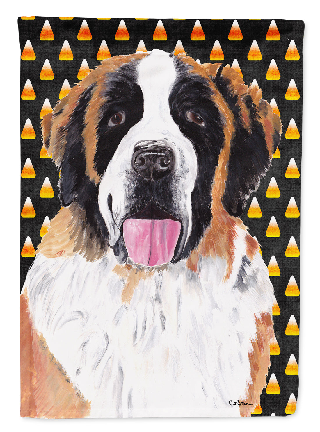 Saint Bernard Candy Corn Halloween Portrait Flag Canvas House Size  the-store.com.