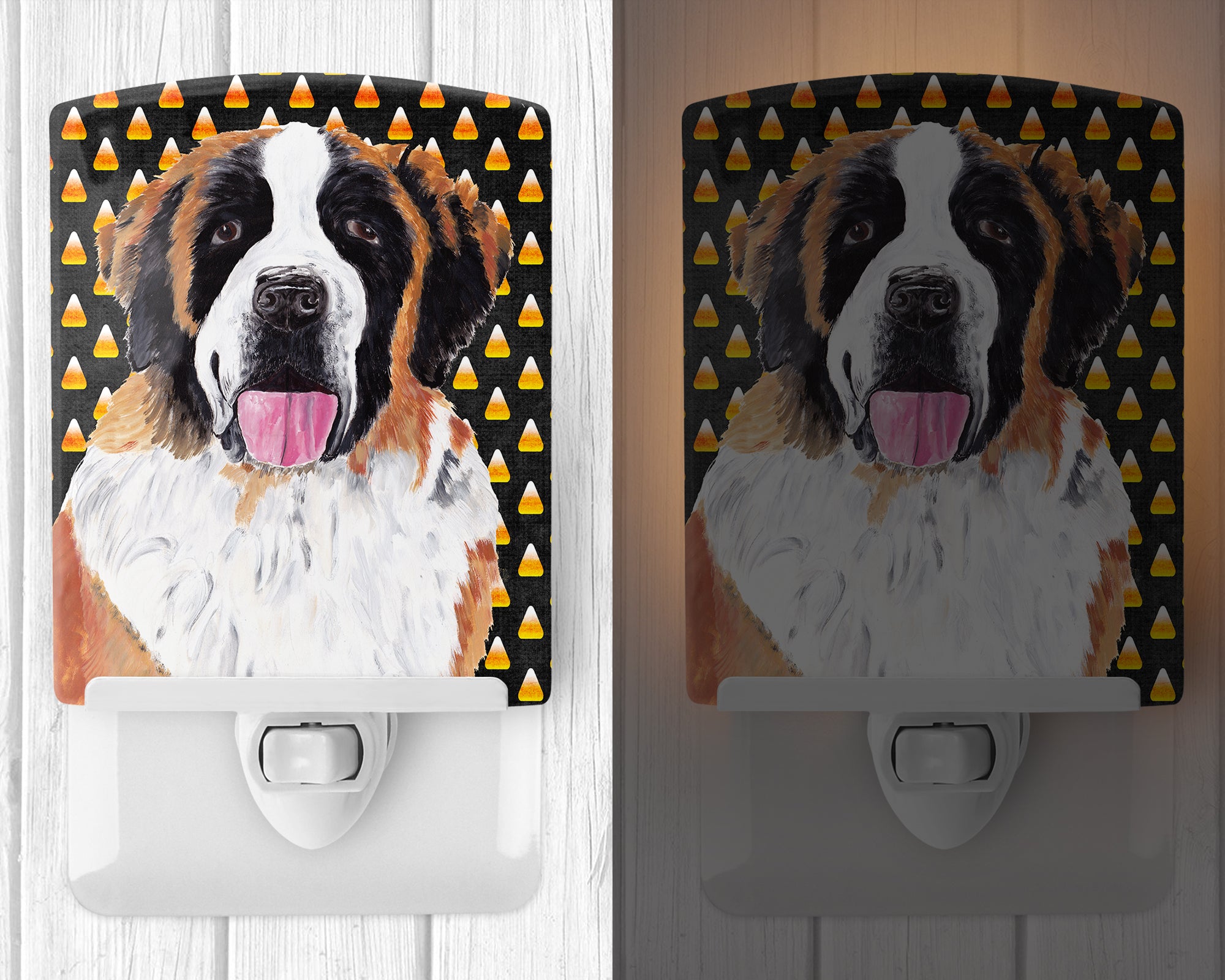 Saint Bernard Candy Corn Halloween Portrait Ceramic Night Light SC9165CNL - the-store.com