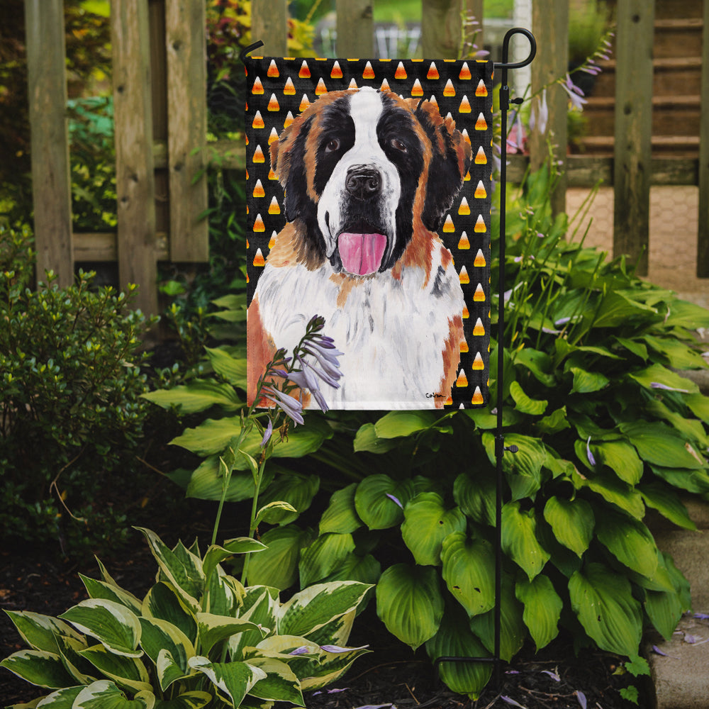 Saint Bernard Candy Corn Halloween Portrait Flag Garden Size.