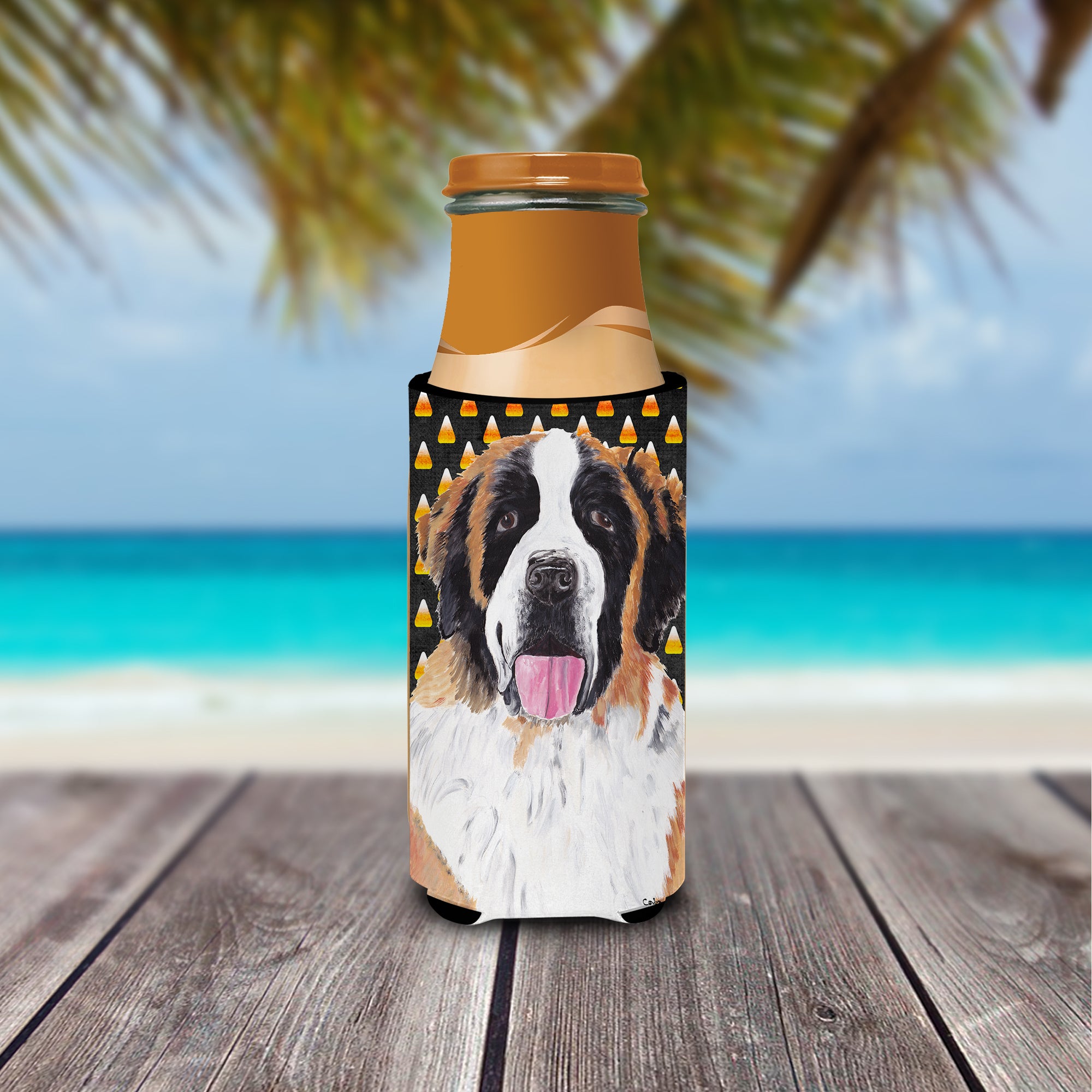 Saint Bernard Candy Corn Halloween Portrait Ultra Beverage Insulators for slim cans SC9165MUK.