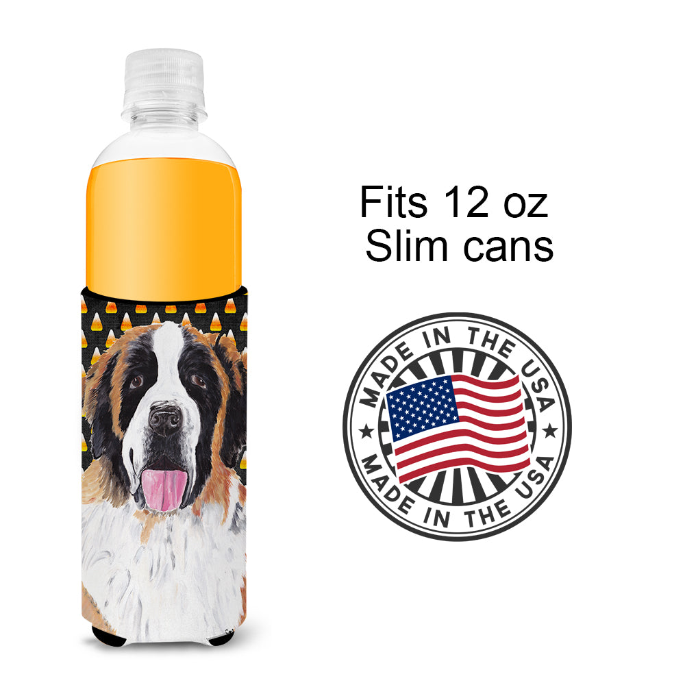 Saint Bernard Candy Corn Halloween Portrait Ultra Beverage Insulators for slim cans SC9165MUK.