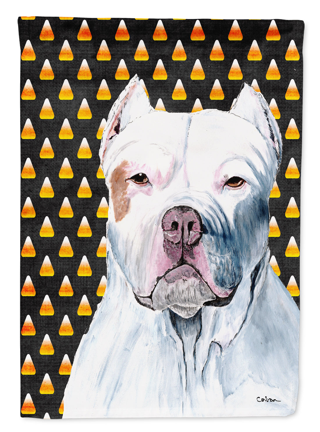 Pit Bull Candy Corn Halloween Portrait Flag Canvas House Size  the-store.com.