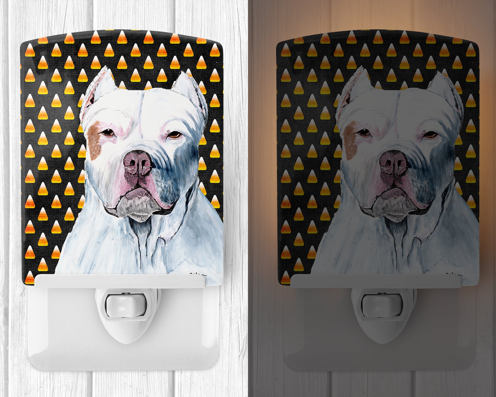 Pit Bull Candy Corn Halloween Portrait Ceramic Night Light SC9166CNL - the-store.com