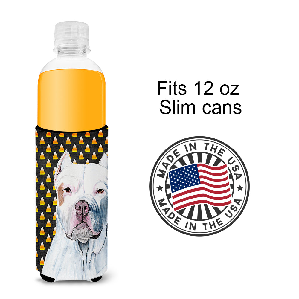 Pit Bull Candy Corn Halloween Portrait Ultra Beverage Insulators for slim cans SC9166MUK.