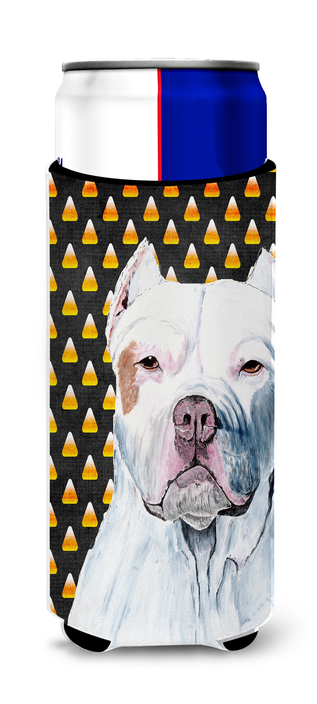 Pit Bull Candy Corn Halloween Portrait Ultra Beverage Insulators for slim cans SC9166MUK.