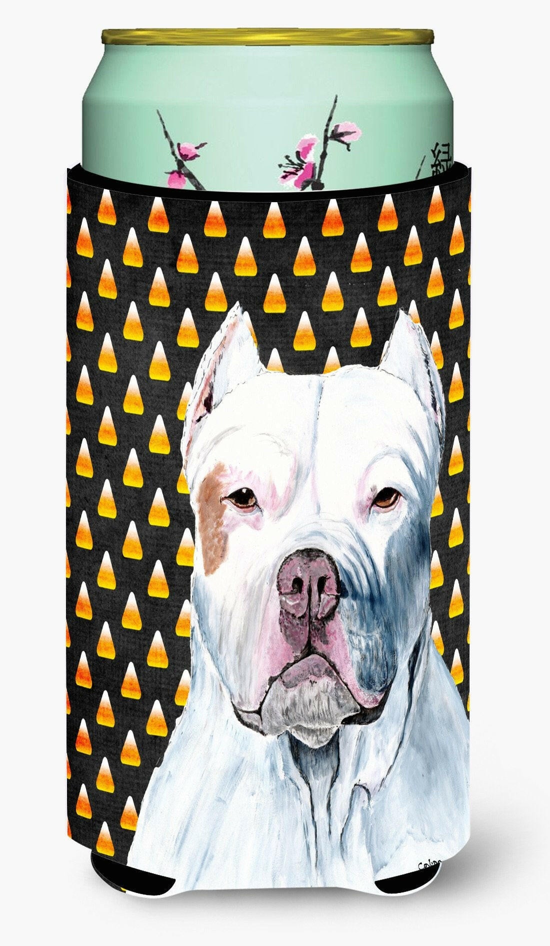 Pit Bull Candy Corn Halloween Portrait  Tall Boy Beverage Insulator Beverage Insulator Hugger by Caroline's Treasures