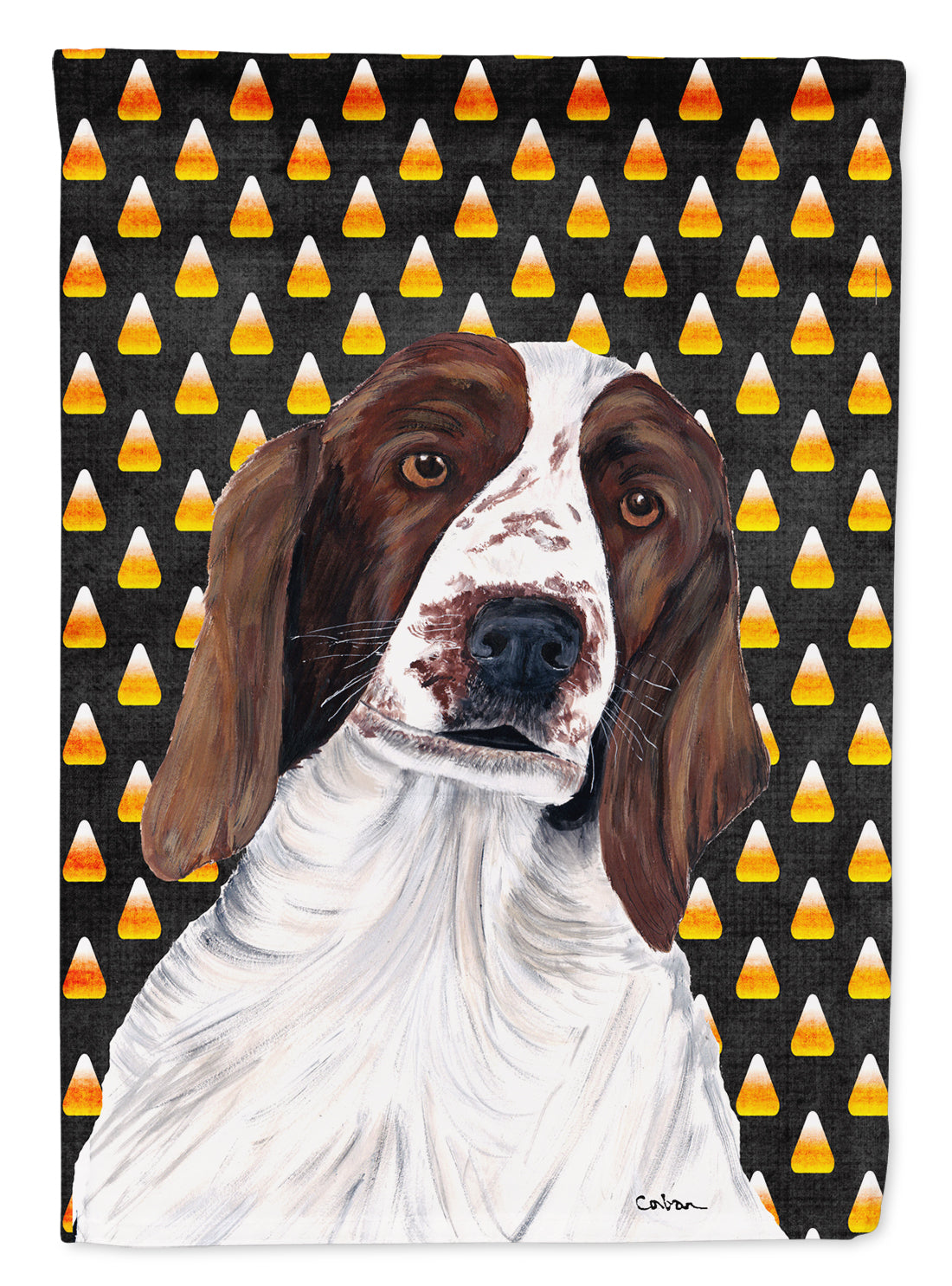 Welsh Springer Spaniel Candy Corn Halloween Portrait Flag Garden Size.