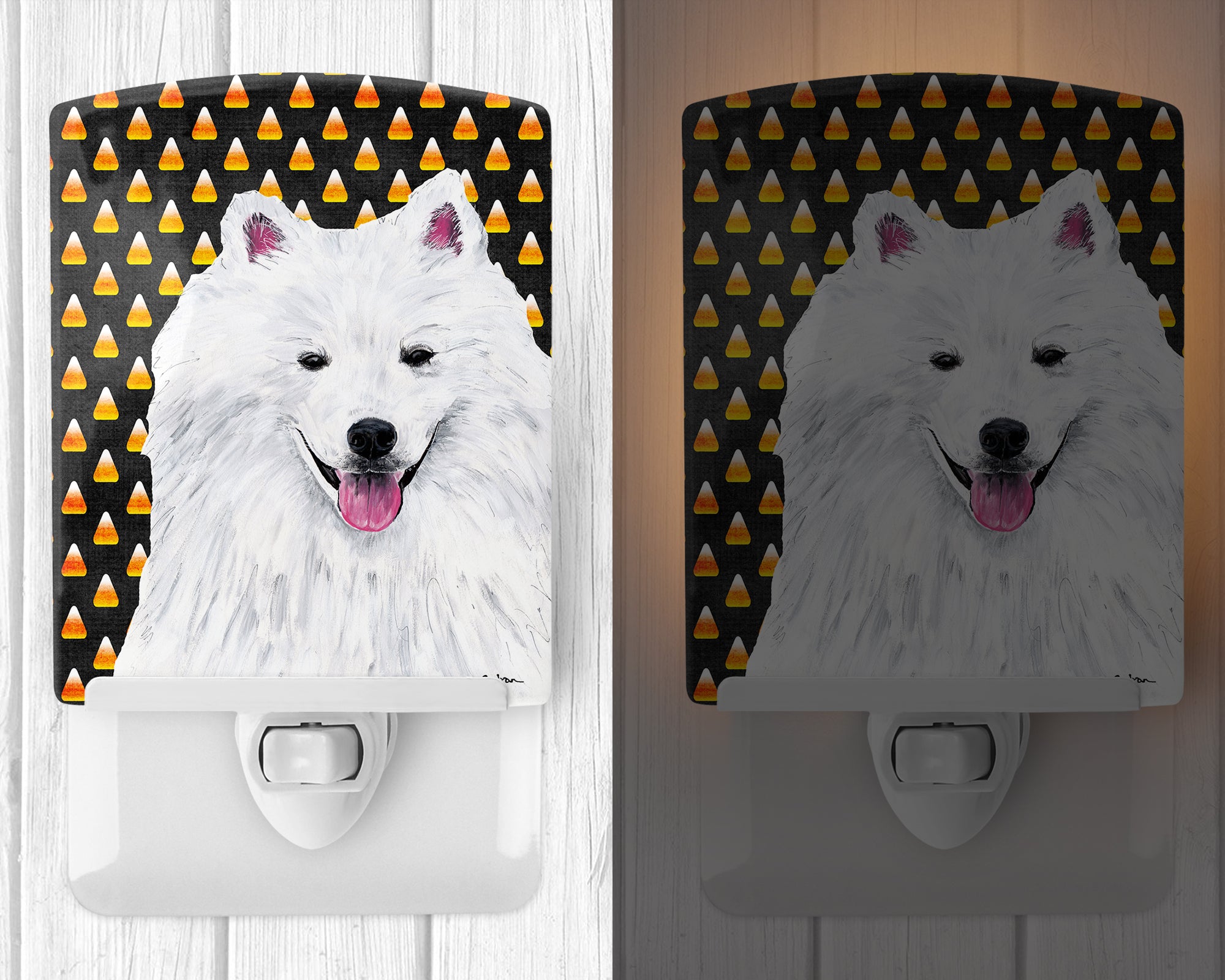 American Eskimo Candy Corn Halloween Portrait Ceramic Night Light SC9168CNL - the-store.com