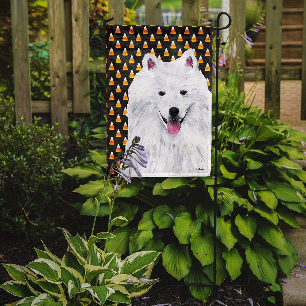 American Eskimo Candy Corn Halloween Portrait Flag Garden Size.