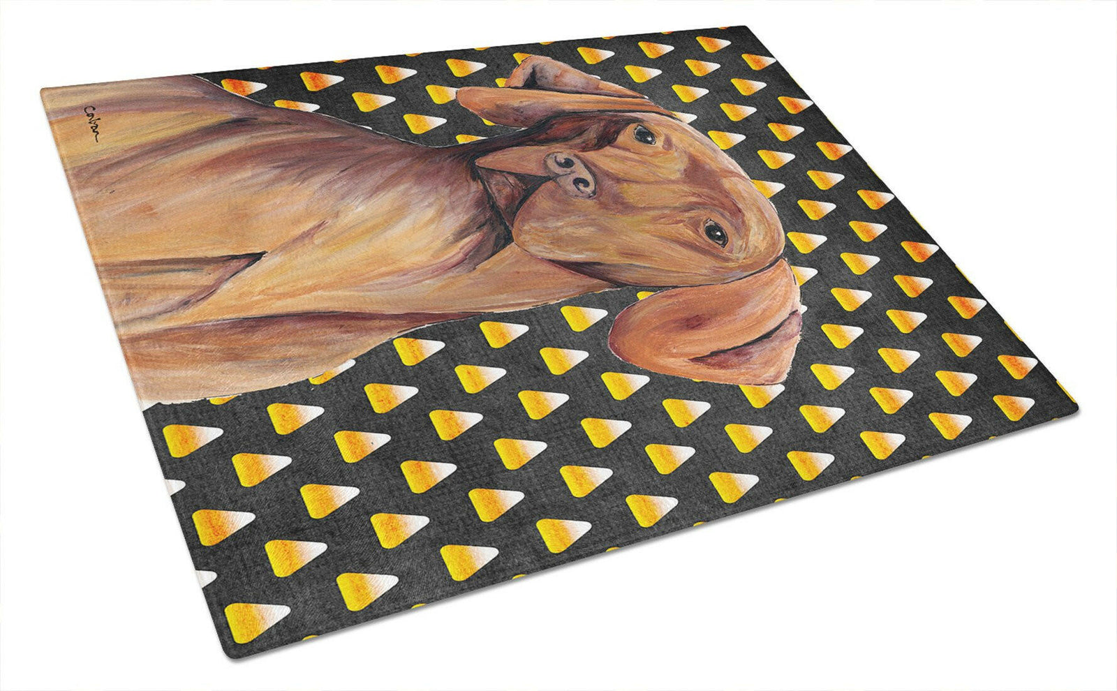 Vizsla Candy Corn Halloween Portrait Glass Cutting Board Large by Caroline's Treasures