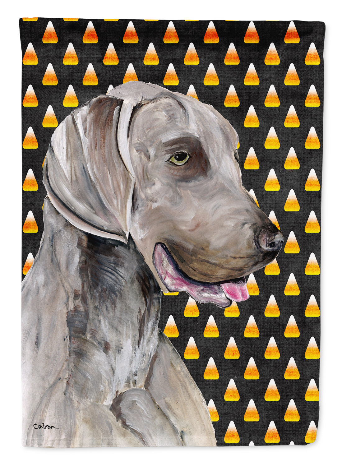 Weimaraner Candy Corn Halloween Portrait Flag Canvas House Size  the-store.com.