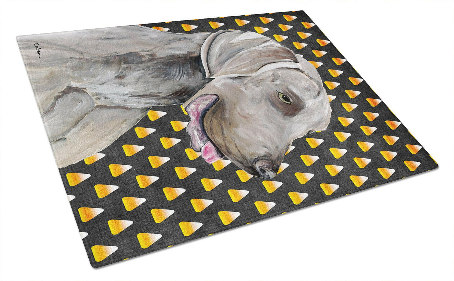 Weimaraner Candy Corn Halloween Portrait Glass Cutting Board Large by Caroline's Treasures