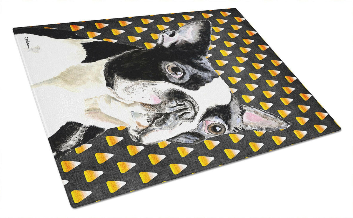 Boston Terrier Candy Corn Halloween Portrait Glass Cutting Board Large by Caroline&#39;s Treasures