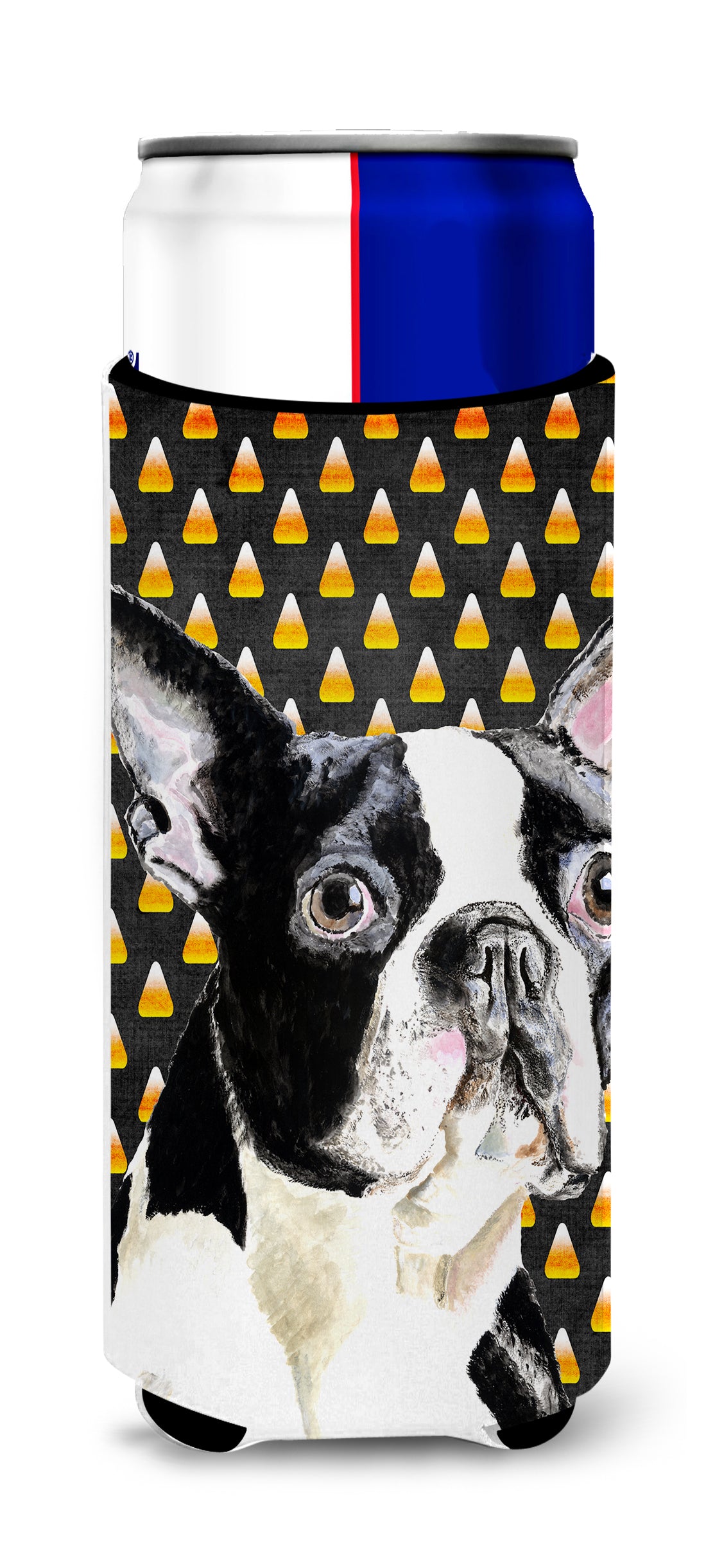 Boston Terrier Candy Corn Halloween Portrait Ultra Beverage Insulators for slim cans SC9171MUK.